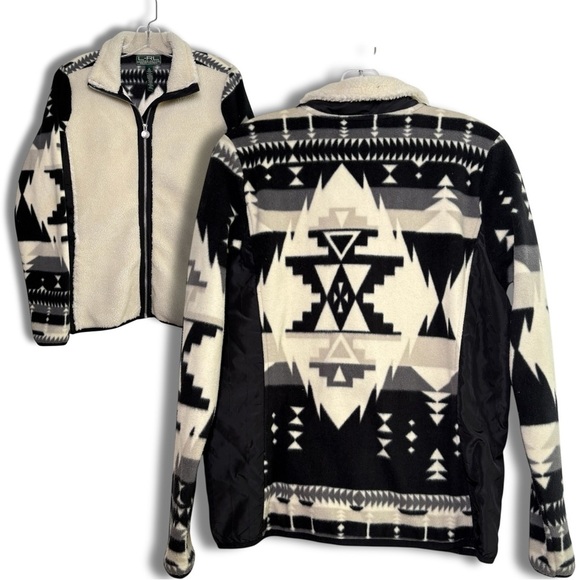 L-RL Lauren Active Ralph Lauren Aztec Southwestern Geometric Fleece Jacket M - Picture 13 of 13